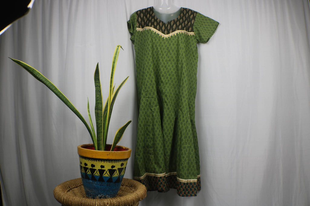 TLFABk-0008a/Print Jyothi /Green/Long Kurtis