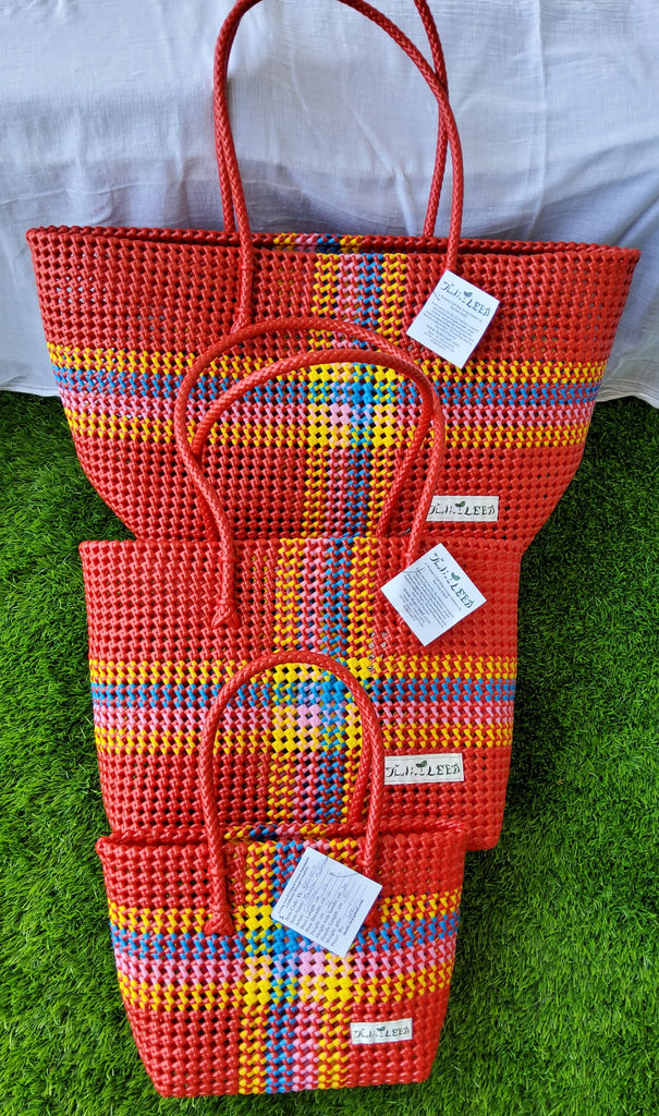 TLBAS-0017/Red vibrant grocery bag/Malligai -multi-cross colour baskets