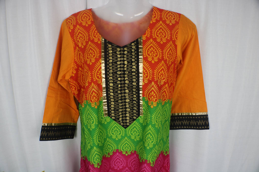 TLFABk-0009a/Block Print /V neck/Long Kurtis