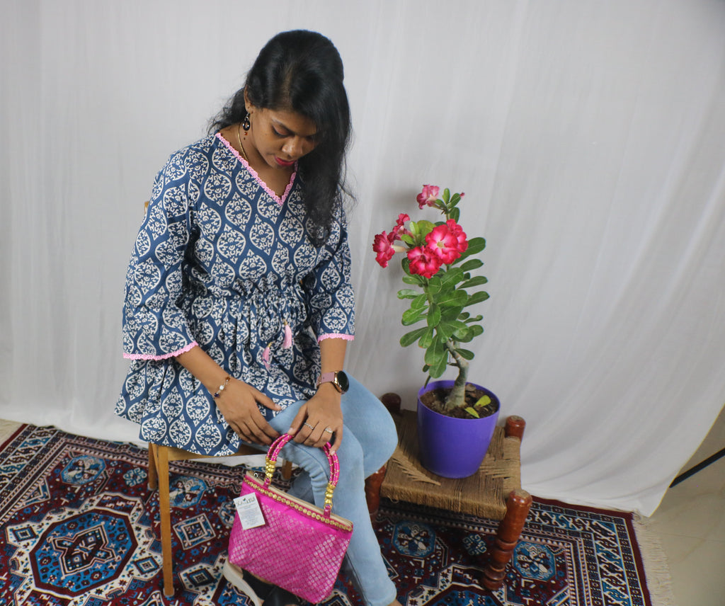 TLFAB-007a/Pink Lace Designer Kurtis with string