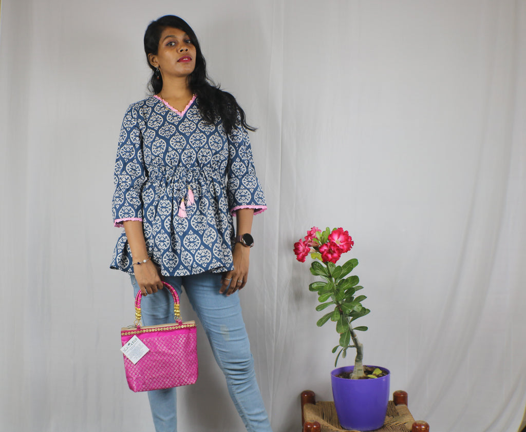 TLFAB-007a/Pink Lace Designer Kurtis with string