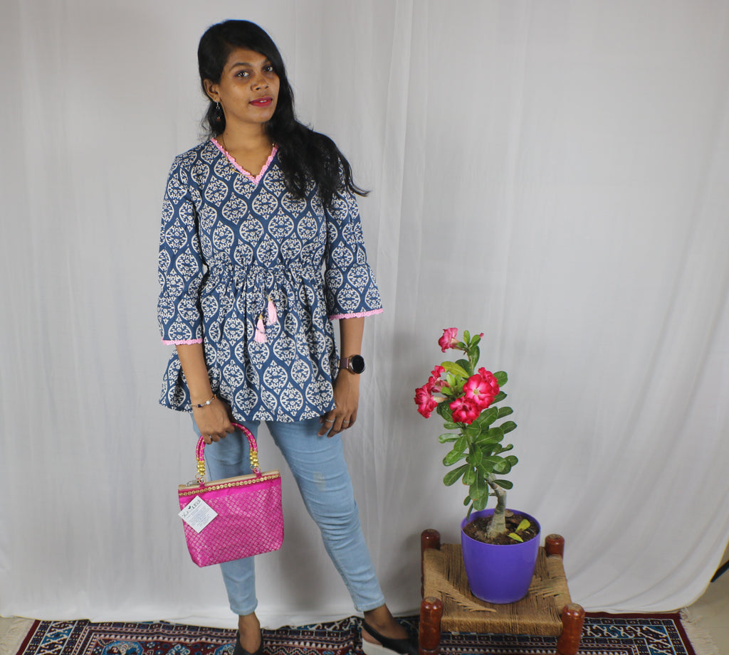TLFAB-007a/Pink Lace Designer Kurtis with string