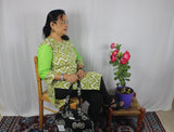 TLFABk-0005b/Ikkat Print-Green Long Kurtis