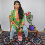 TLFABk-0009c/Block Print /V neck/Long Kurtis