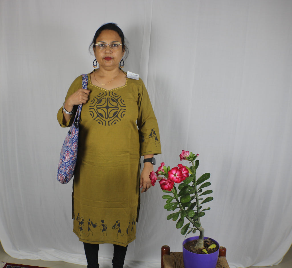 TLFABK-0001b/Cotton Worli Frame -Long kurti