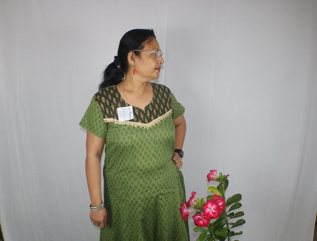 TLFABk-0008a/Print Jyothi /Green/Long Kurtis