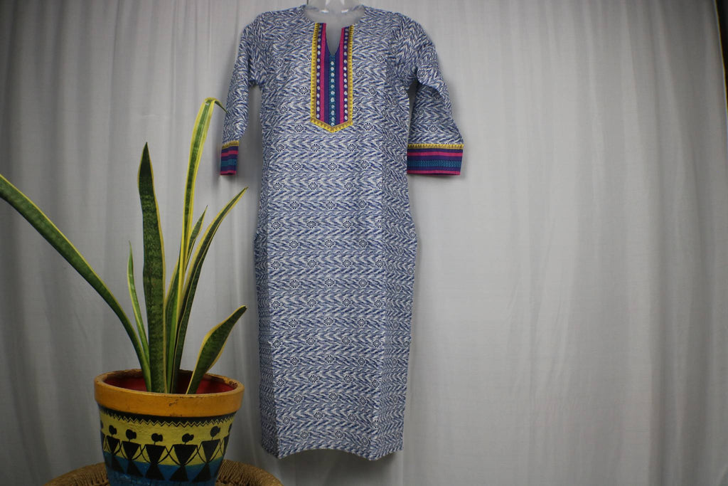 TLFABk-00010/Shalu Print/Jeans Blue Long Kurtis