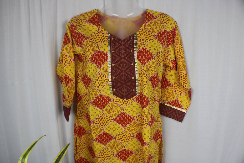 TLFABk-0009d/Block Print /V neck/Long Kurtis