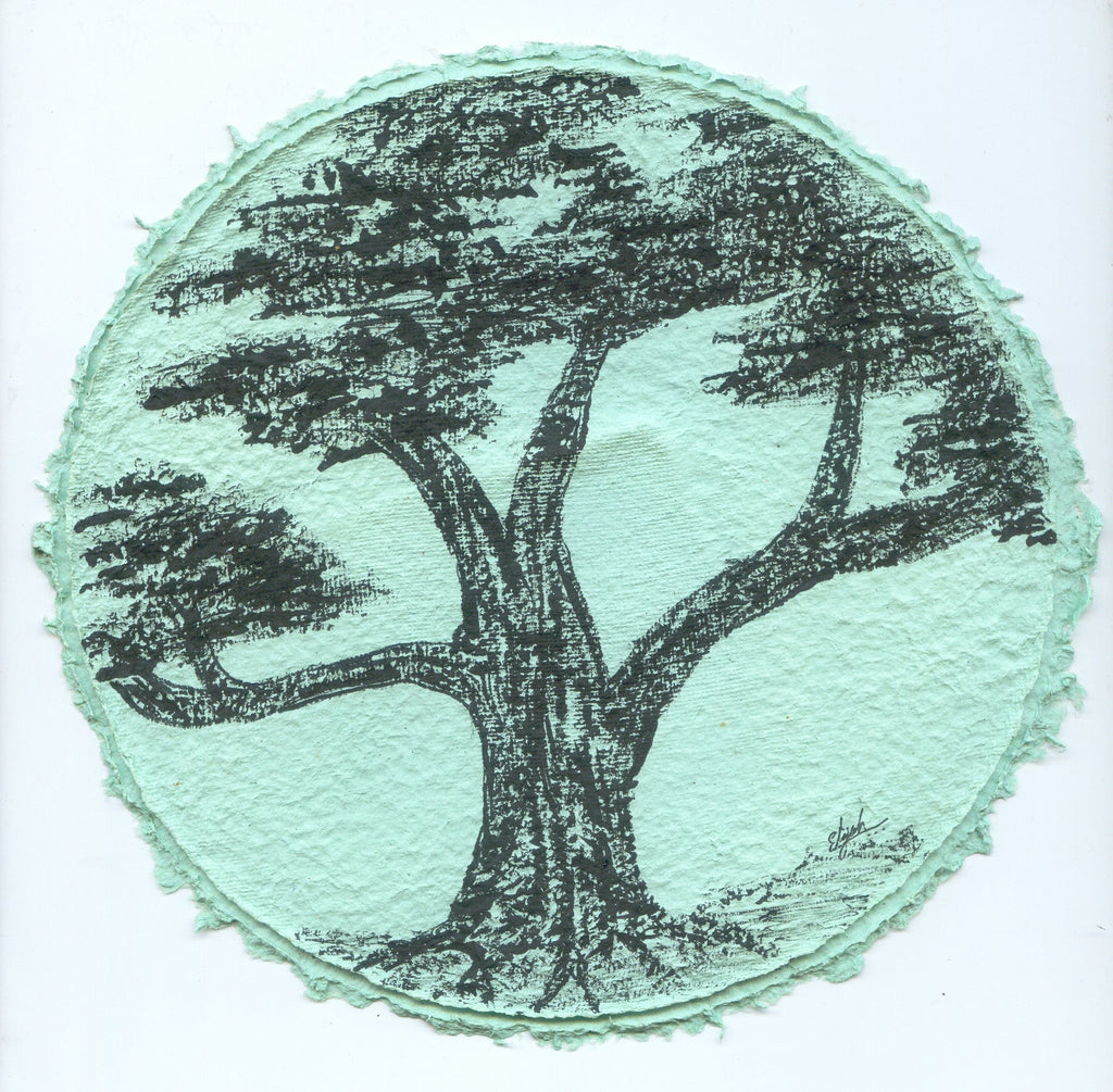 TLELI-Acrylic painting on handmade paper “Trees & life”(Framed) - Thalir Leed®