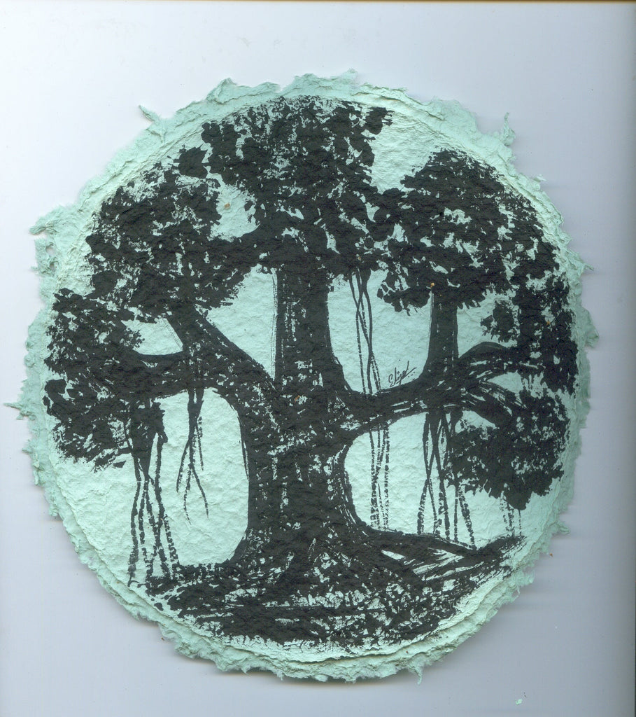 TLELI-Acrylic painting on handmade paper “Trees & life”(Framed) - Thalir Leed®