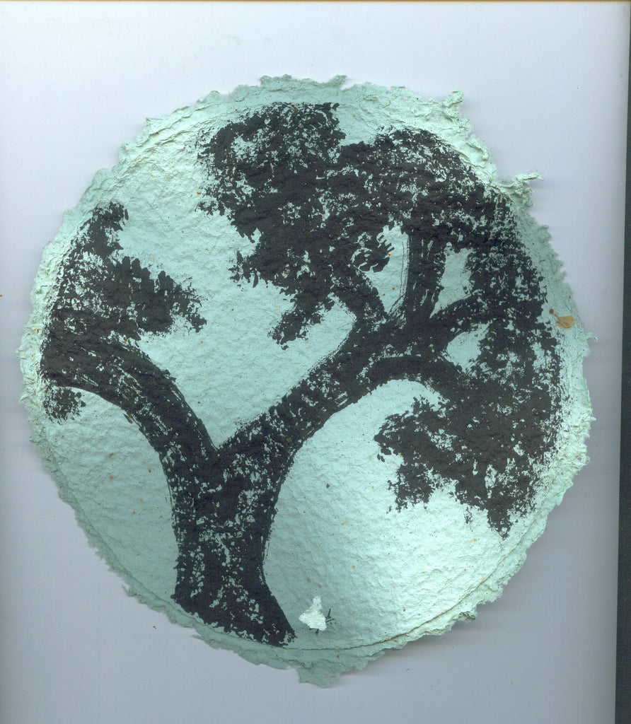 TLELI-Acrylic painting on handmade paper “Trees & life”(Framed) - Thalir Leed®