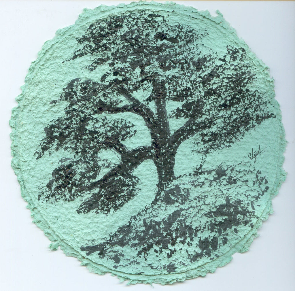 TLELI-Acrylic painting on handmade paper “Trees & life”(Framed) - Thalir Leed®