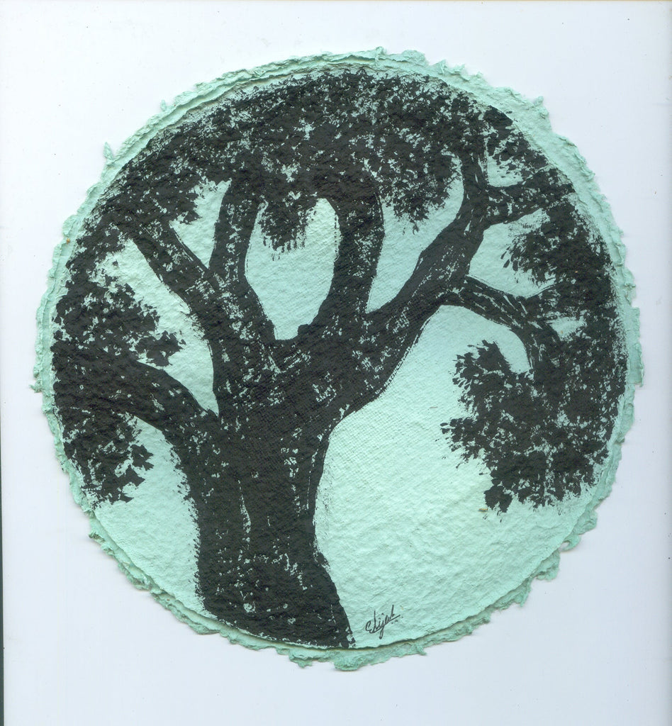 TLELI-Acrylic painting on handmade paper “Trees & life”(Framed) - Thalir Leed®