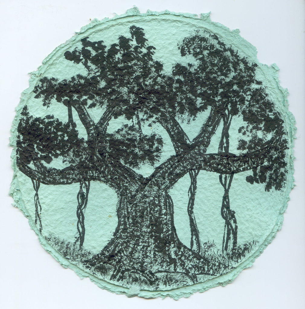 TLELI-Acrylic painting on handmade paper “Trees & life”(Framed) - Thalir Leed®