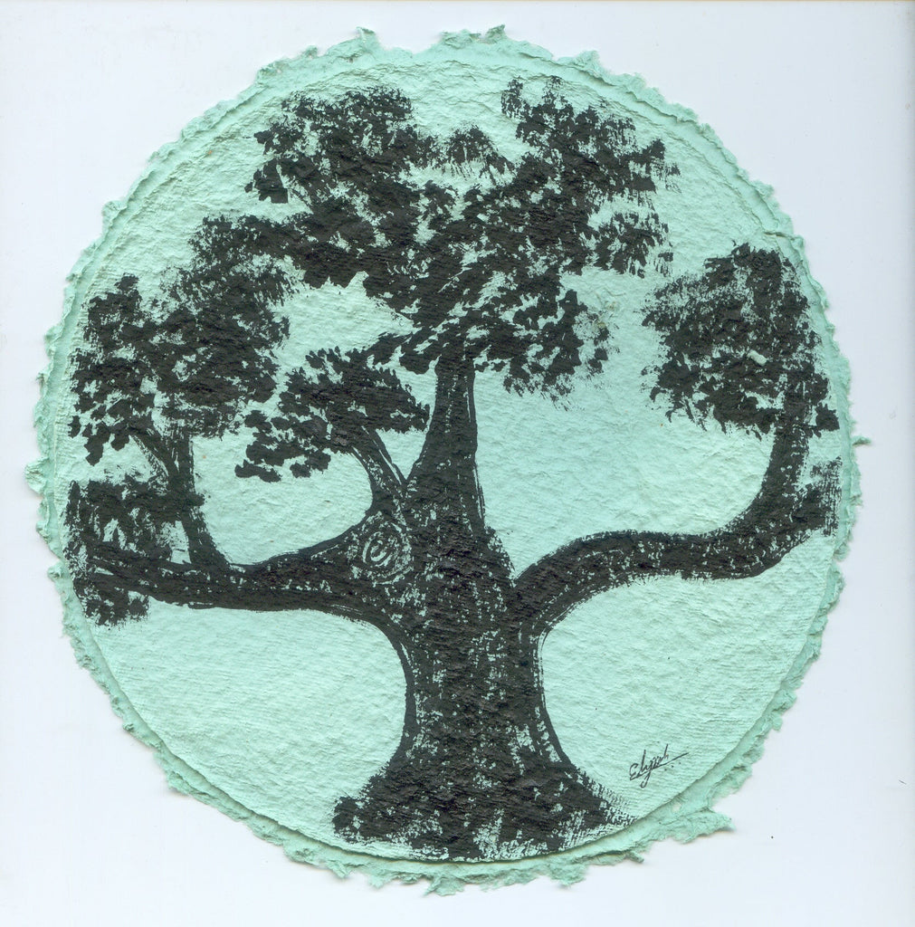 TLELI-Acrylic painting on handmade paper “Trees & life”(Framed) - Thalir Leed®