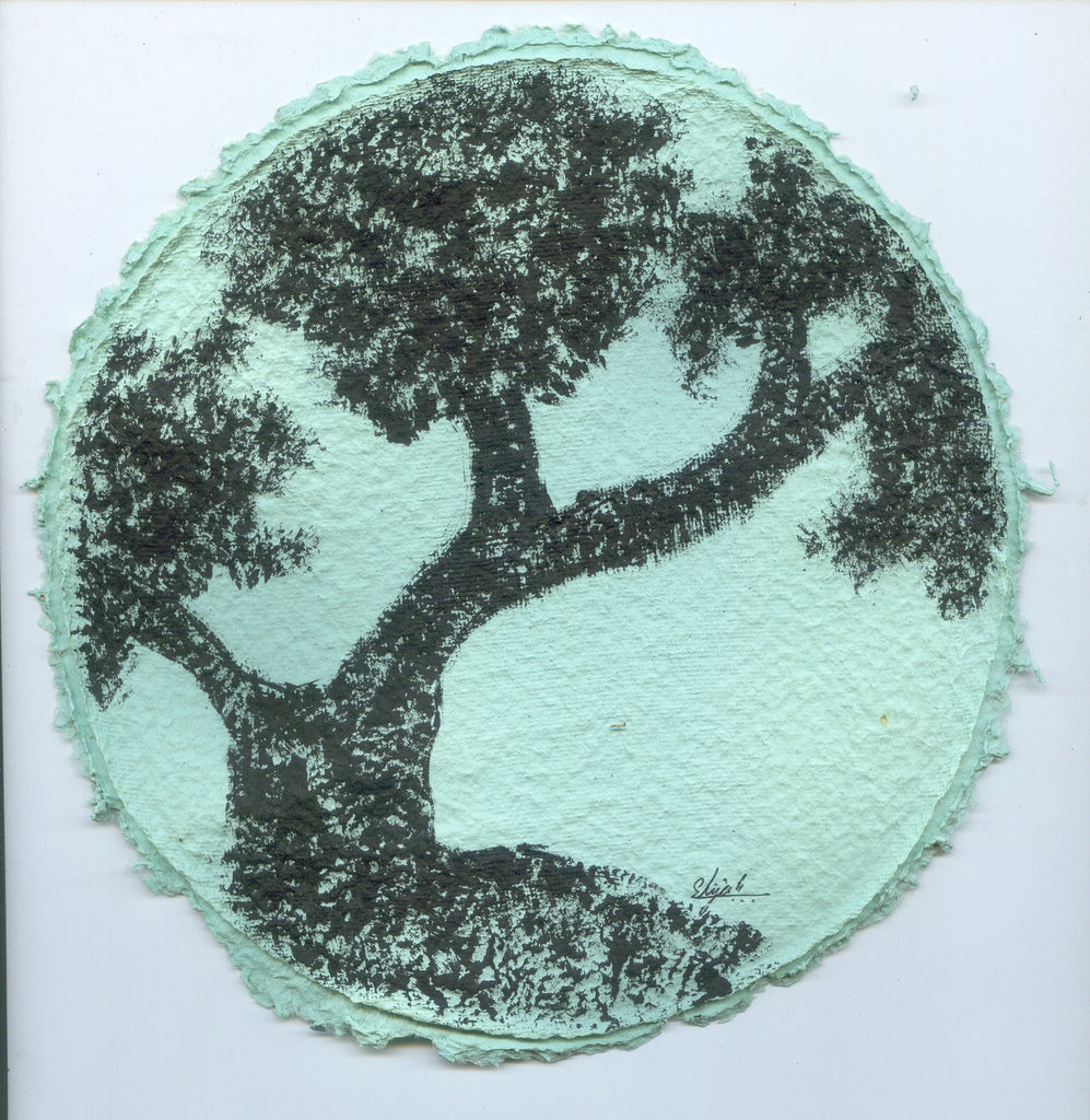 TLELI-Acrylic painting on handmade paper “Trees & life”(Framed) - Thalir Leed®