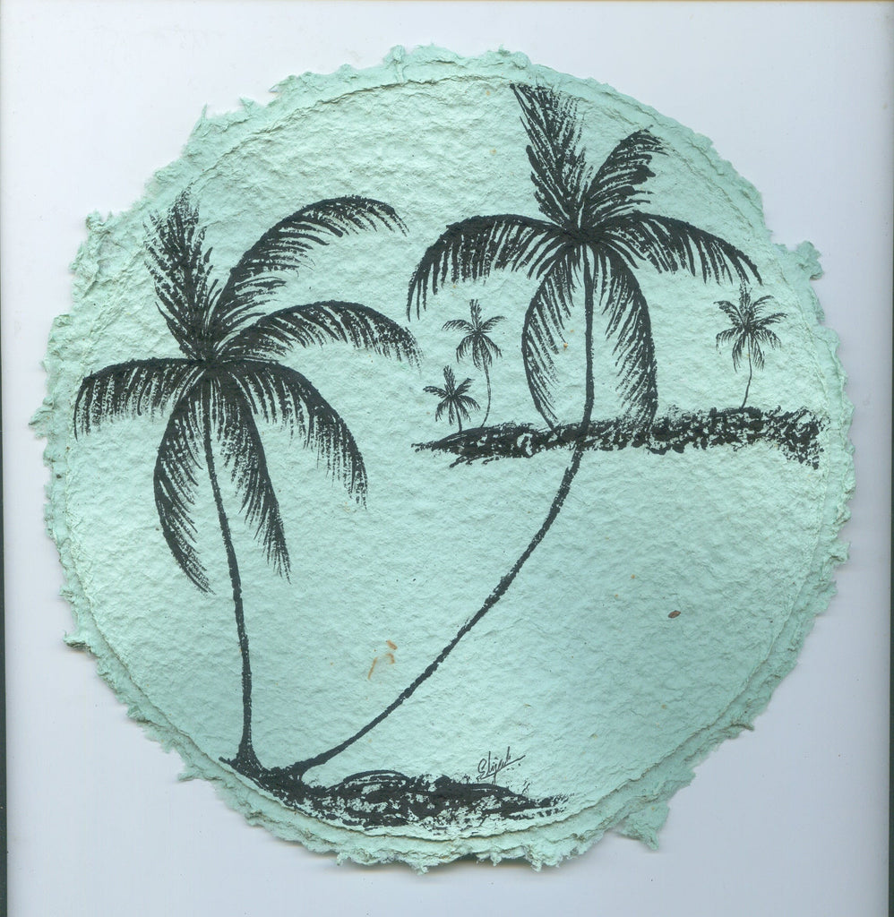 TLELI-Acrylic painting on handmade paper “Trees & life”(Framed) - Thalir Leed®