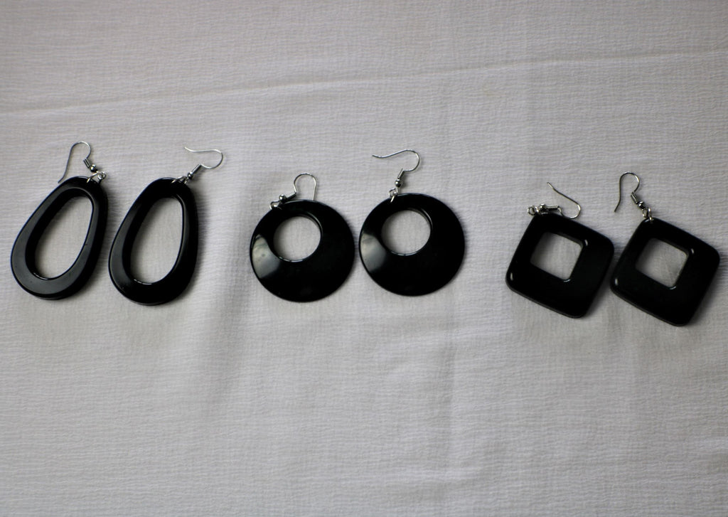 TLRJ-005/Rasin 3 pairs black earrings - Thalir Leed®