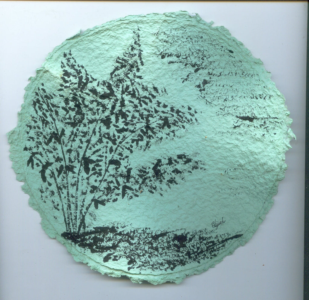 TLELI-Acrylic painting on handmade paper “Trees & life”(Framed) - Thalir Leed®