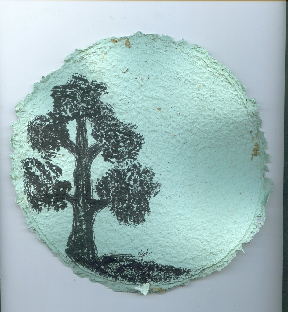 TLELI-Acrylic painting on handmade paper “Trees & life”(Framed) - Thalir Leed®