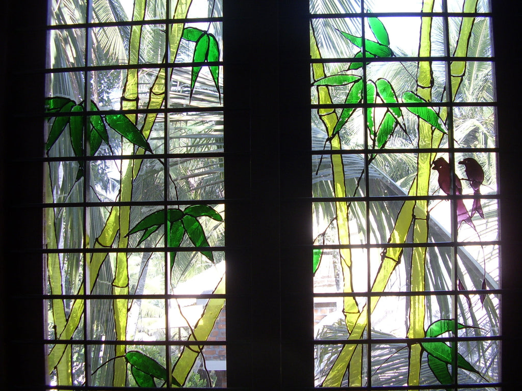 TLELI-Glass Painting ‘bamboo with birds’ – staircase - Thalir Leed®