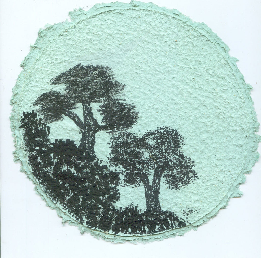 TLELI-Acrylic painting on handmade paper “Trees & life”(Framed) - Thalir Leed®