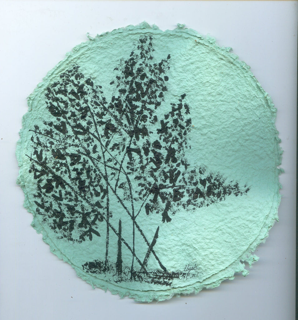 TLELI-Acrylic painting on handmade paper “Trees & life”(Framed) - Thalir Leed®