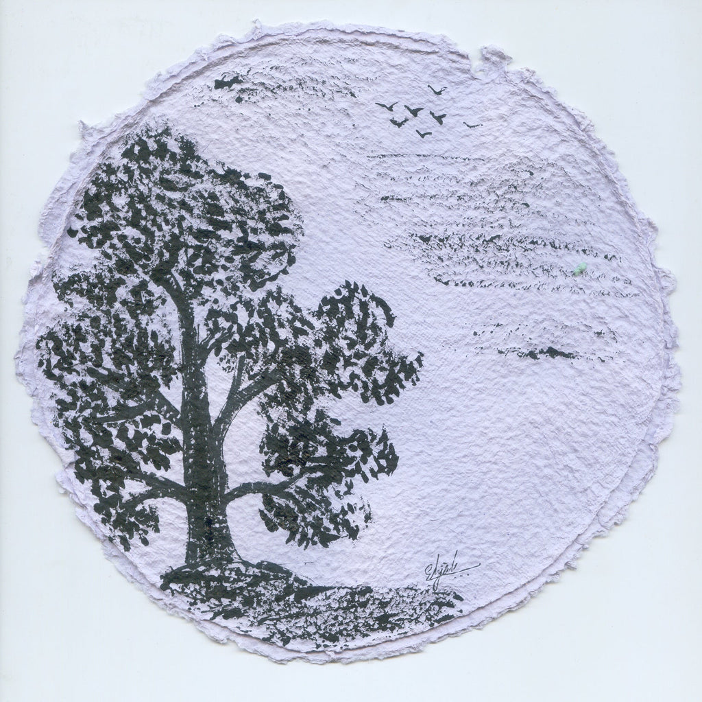 TLELI-Acrylic painting on handmade paper “Trees & life”(Framed) - Thalir Leed®