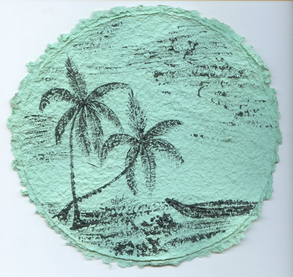 TLELI-Acrylic painting on handmade paper “Trees & life”(Framed) - Thalir Leed®