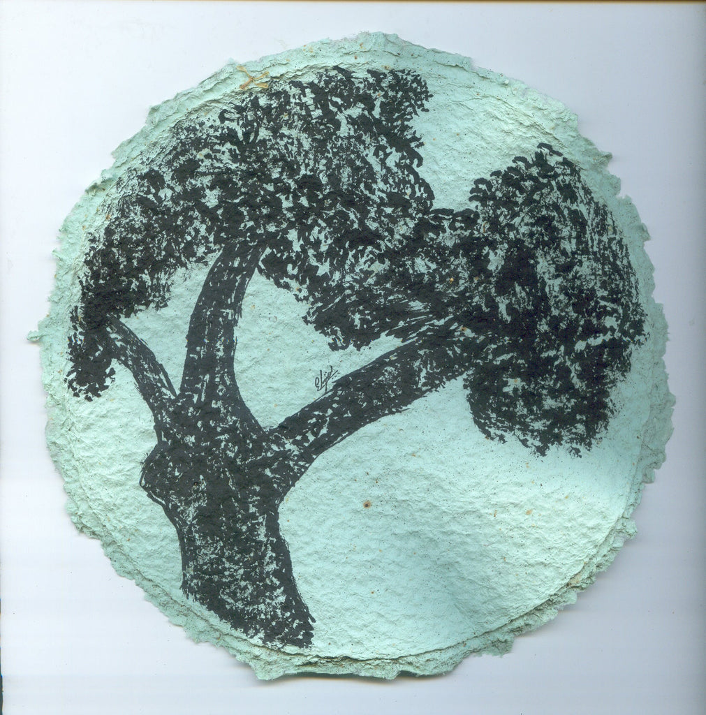 TLELI-Acrylic painting on handmade paper “Trees & life”(Framed) - Thalir Leed®