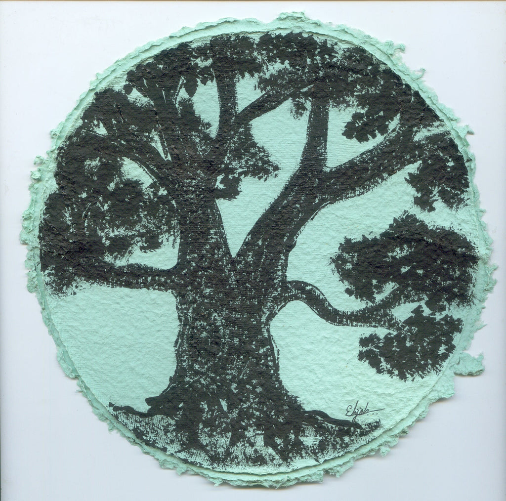 TLELI-Acrylic painting on handmade paper “Trees & life”(Framed) - Thalir Leed®