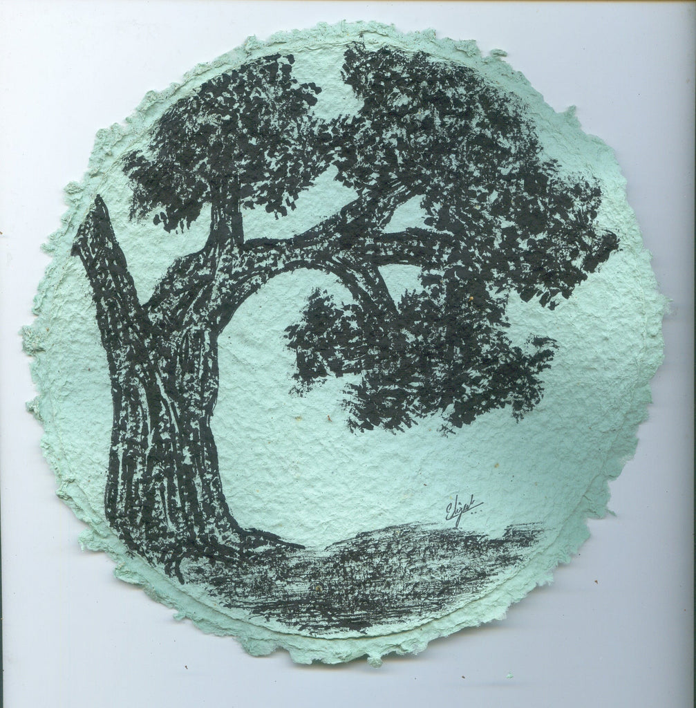 TLELI-Acrylic painting on handmade paper “Trees & life”(Framed) - Thalir Leed®
