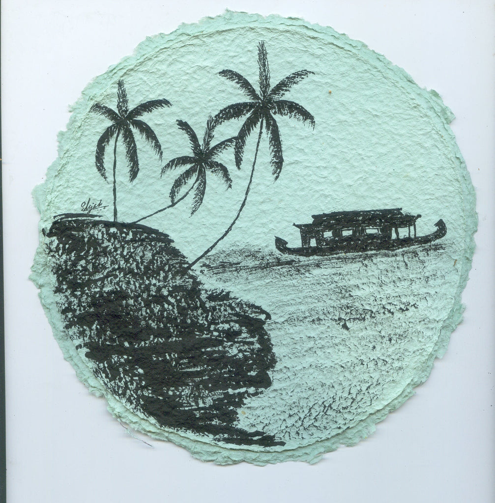 TLELI-Acrylic painting on handmade paper “Trees & life”(Framed) - Thalir Leed®