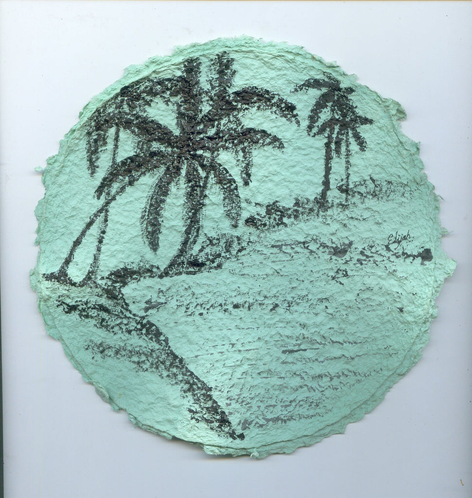 TLELI-Acrylic painting on handmade paper “Trees & life”(Framed) - Thalir Leed®