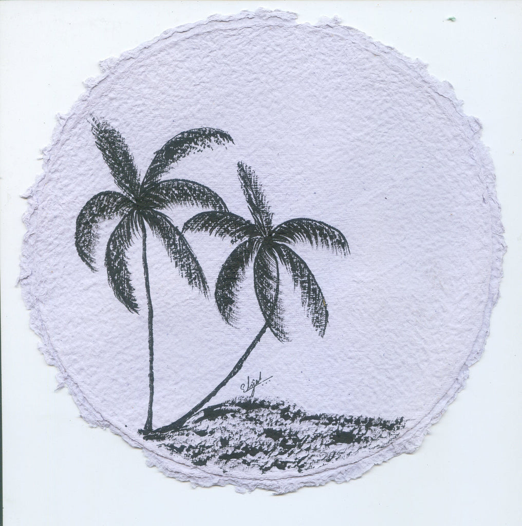 TLELI-Acrylic painting on handmade paper “Trees & life”(Framed) - Thalir Leed®