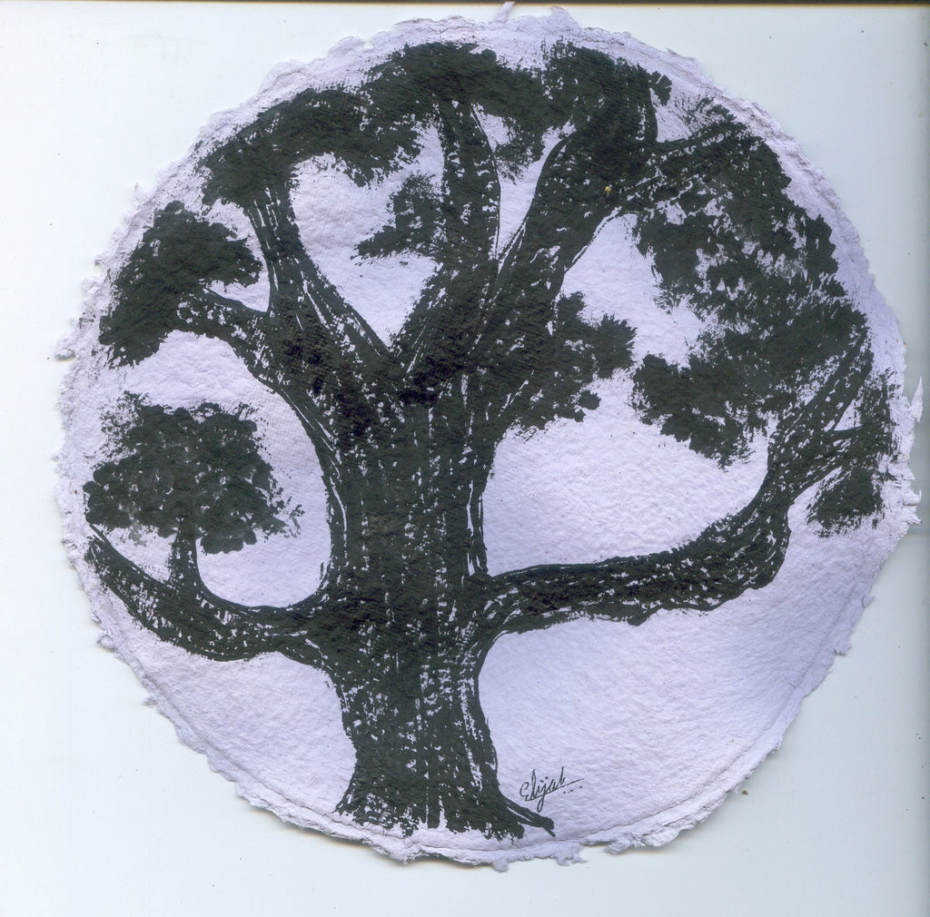 TLELI-Acrylic painting on handmade paper “Trees & life”(Framed) - Thalir Leed®