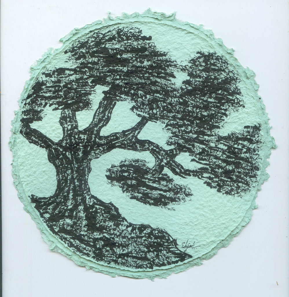 TLELI-Acrylic painting on handmade paper “Trees & life”(Framed) - Thalir Leed®