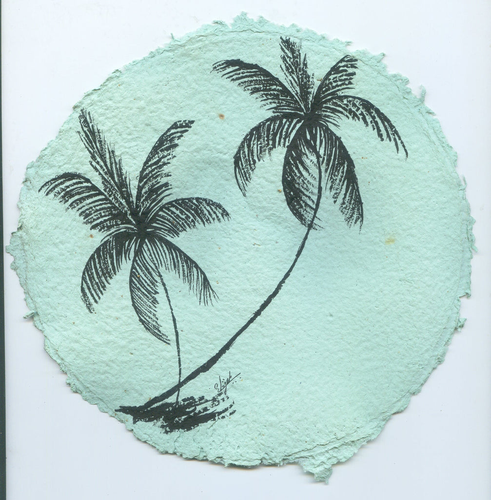 TLELI-Acrylic painting on handmade paper “Trees & life”(Framed) - Thalir Leed®