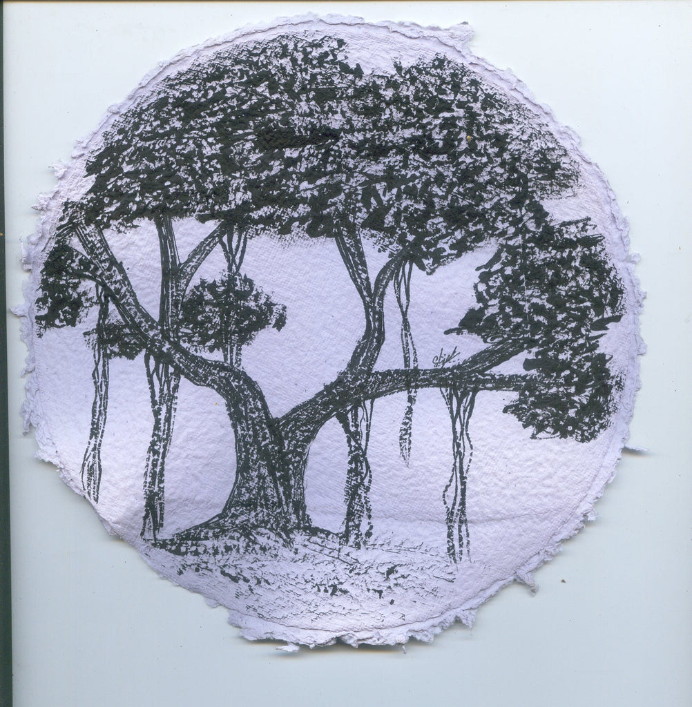 TLELI-Acrylic painting on handmade paper “Trees & life”(Framed) - Thalir Leed®