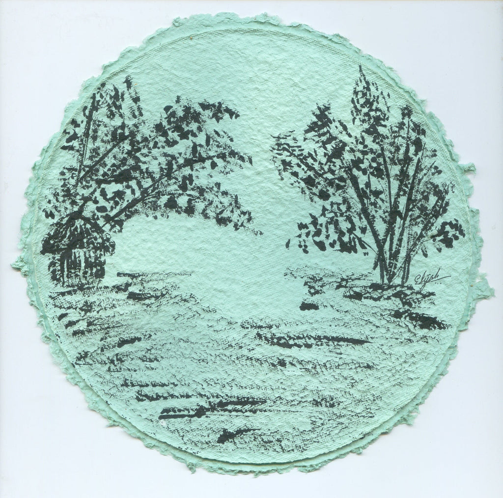 TLELI-Acrylic painting on handmade paper “Trees & life”(Framed) - Thalir Leed®