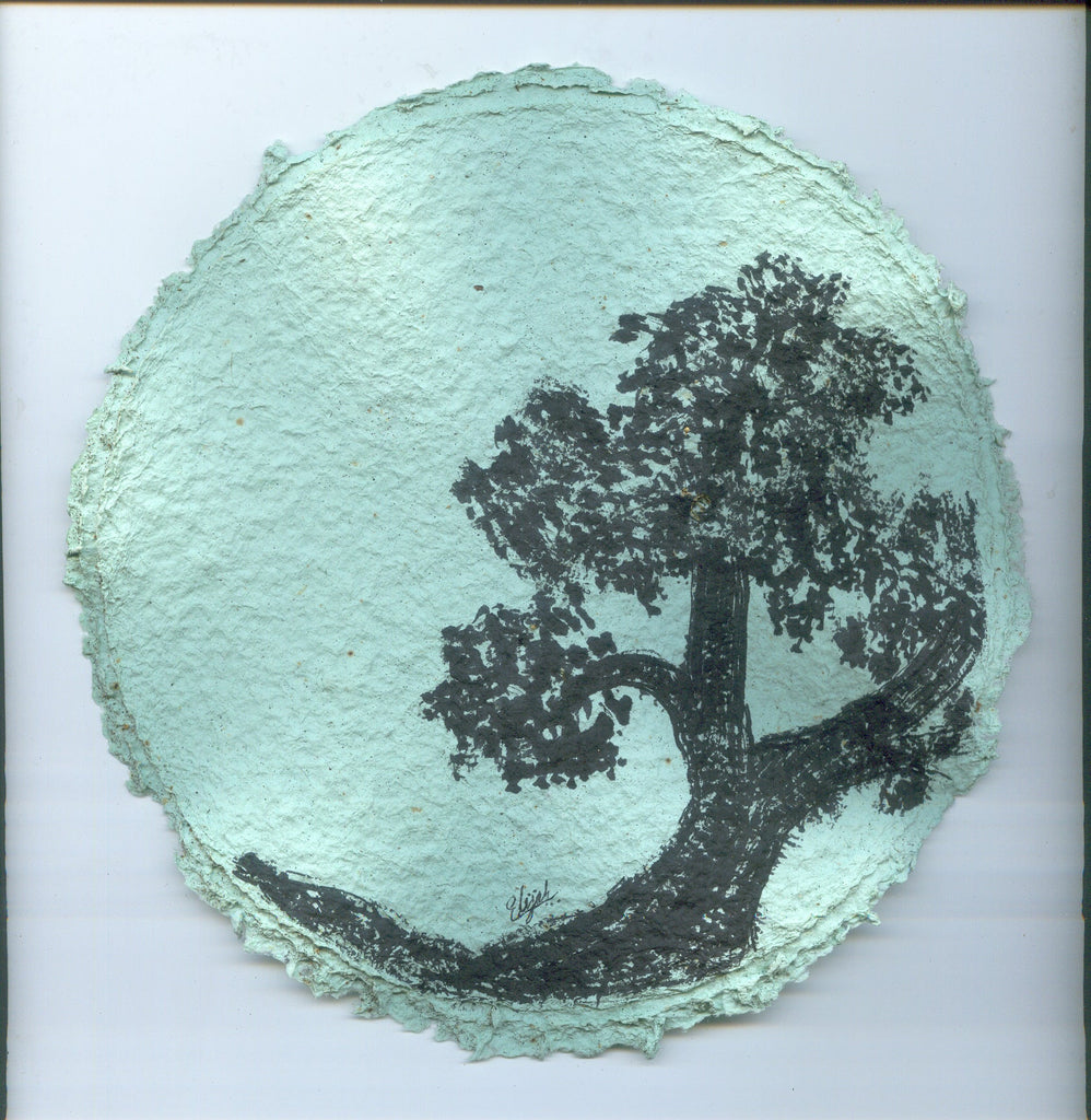 TLELI-Acrylic painting on handmade paper “Trees & life”(Framed) - Thalir Leed®
