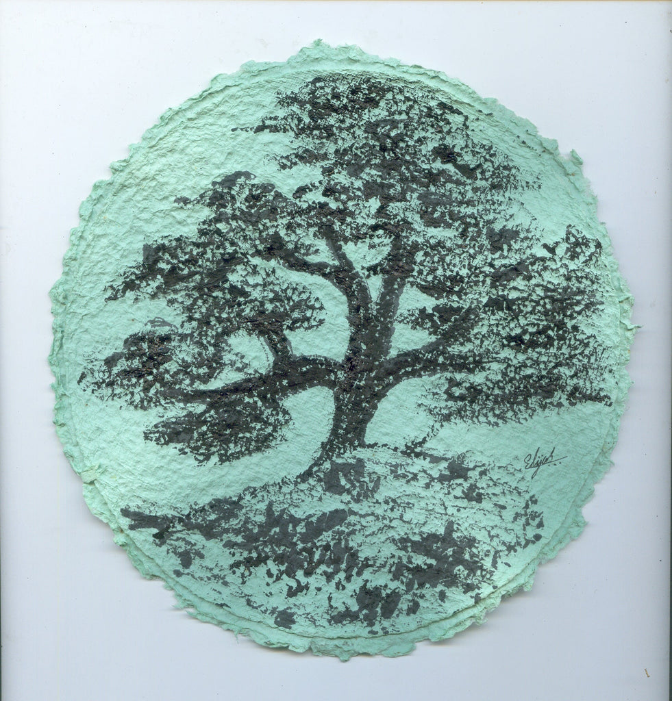 TLELI-Acrylic painting on handmade paper “Trees & life”(Framed) - Thalir Leed®
