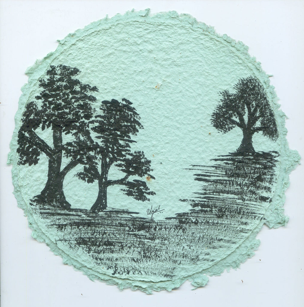 TLELI-Acrylic painting on handmade paper “Trees & life”(Framed) - Thalir Leed®