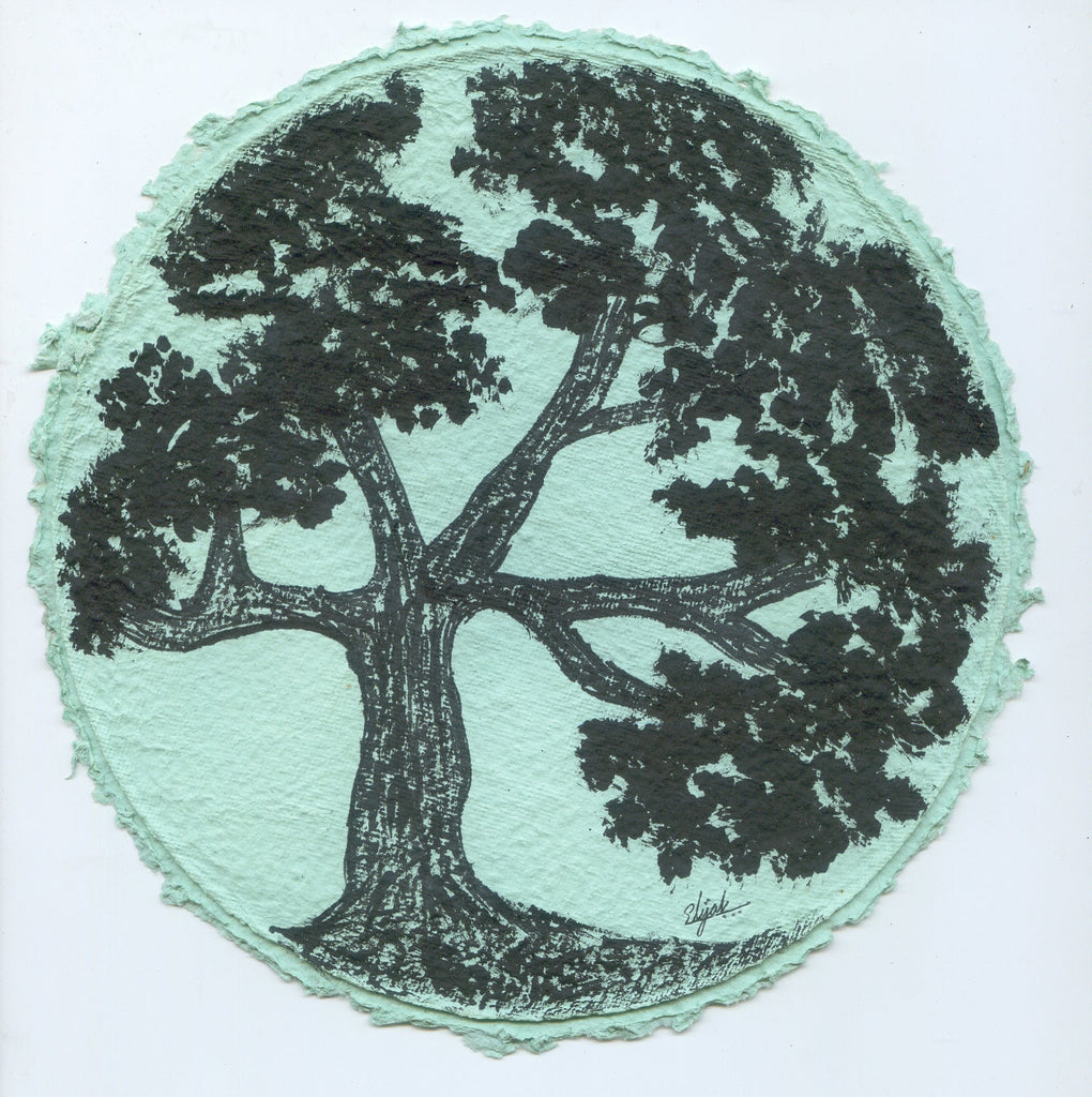 TLELI-Acrylic painting on handmade paper “Trees & life”(Framed) - Thalir Leed®