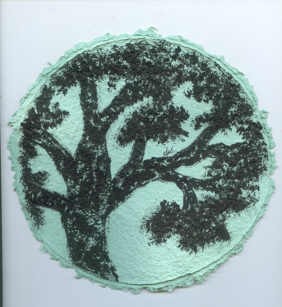 TLELI-Acrylic painting on handmade paper “Trees & life”(Framed) - Thalir Leed®