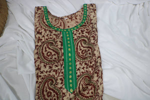 TLFABk-00011c/Kalamkari/Y neck/Brown Long Kurtis