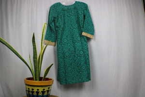 TLFABk-0009d/Block Print /V neck/Long Kurtis