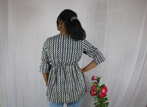 TLFAB-008b/Cruz Top with elastic/center string/Peplum Kurti
