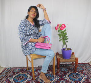 TLFAB-007a/Pink Lace Designer Kurtis with string