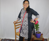 TLFABk-0005c/Ikkat Print-Black Long Kurtis